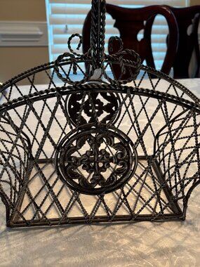 Twisted Wire Black/Gray Vtg French Country Basket Heavy Gauge 15" x 7" x 7"